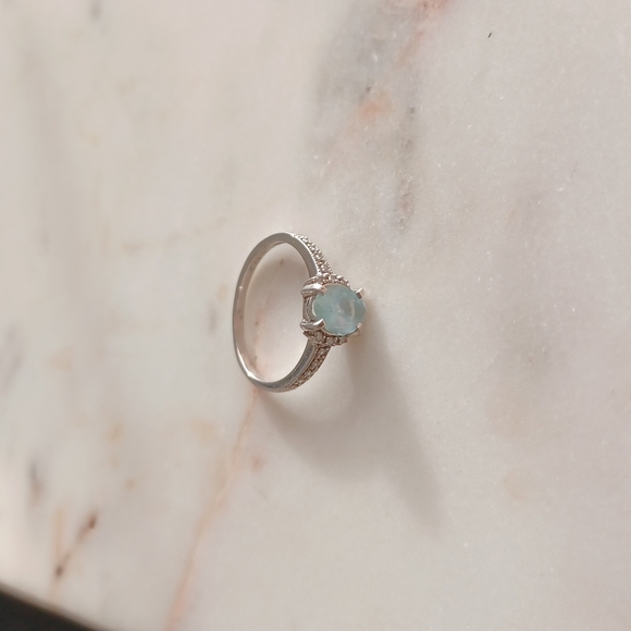 Aquamarine and Diamond Sterling Silver Ring Size 7.5 - Picture 14 of 14